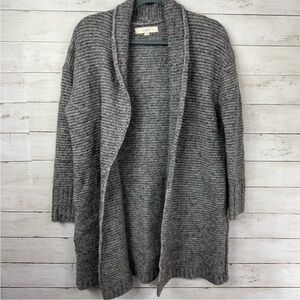 LOFT grey open front wool blend ribbed cable knit chunky sweater cardigan